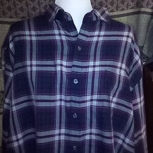 Van Heusen Flex XXL 18-18.5 Men's Flannel Button Up Shirt Purple Plaids